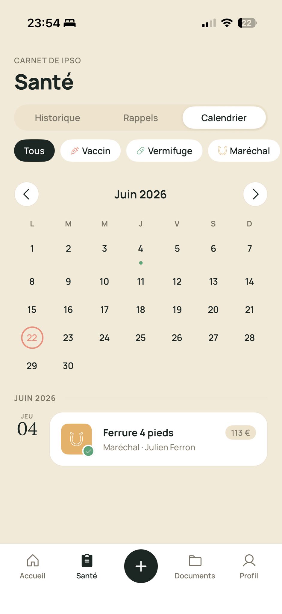 Calendrier des soins