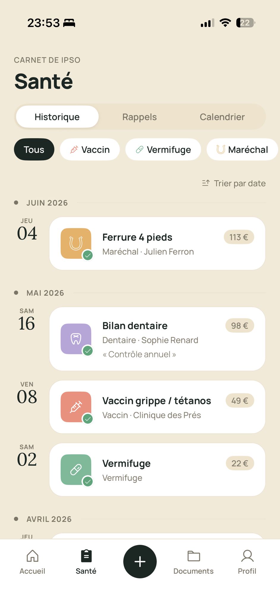 Historique des soins